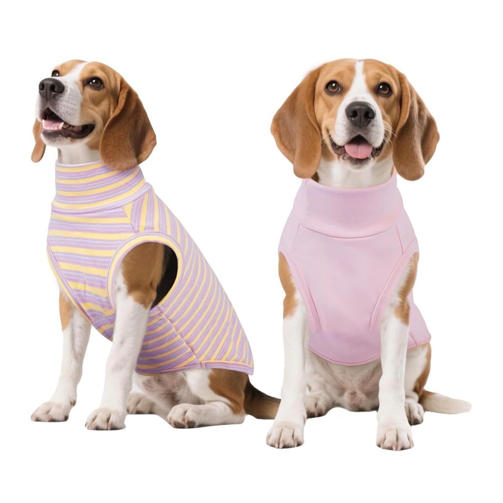 Kuoser 2 PK Dog Sweater Pink Striped Fleece Vest Turtleneck Puppy‎ Clothes SZ M